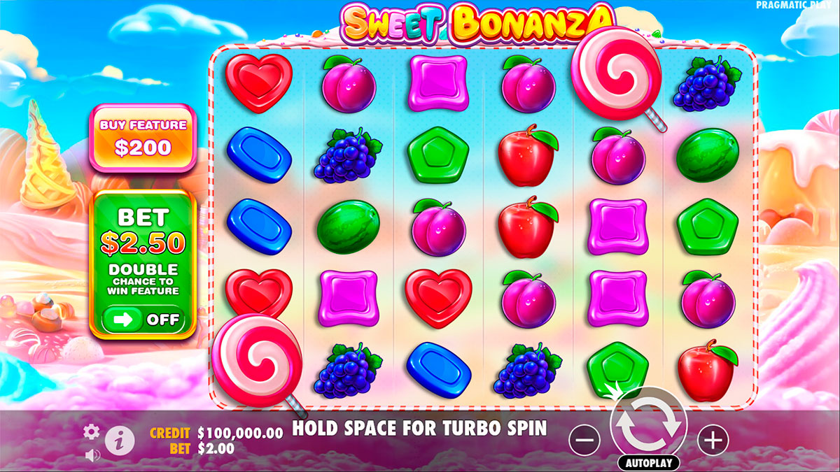 Sweet Bonanza slot makinesinin arayüzü